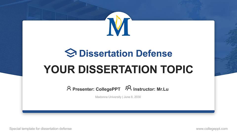 Madonna University Graduation Thesis Defense PPT Template16:9 ratio PPT effect preview image