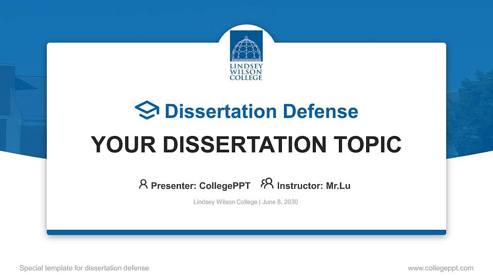 Lindsey Wilson College Graduation Thesis Defense PPT Template16:9 ratio PPT effect preview image