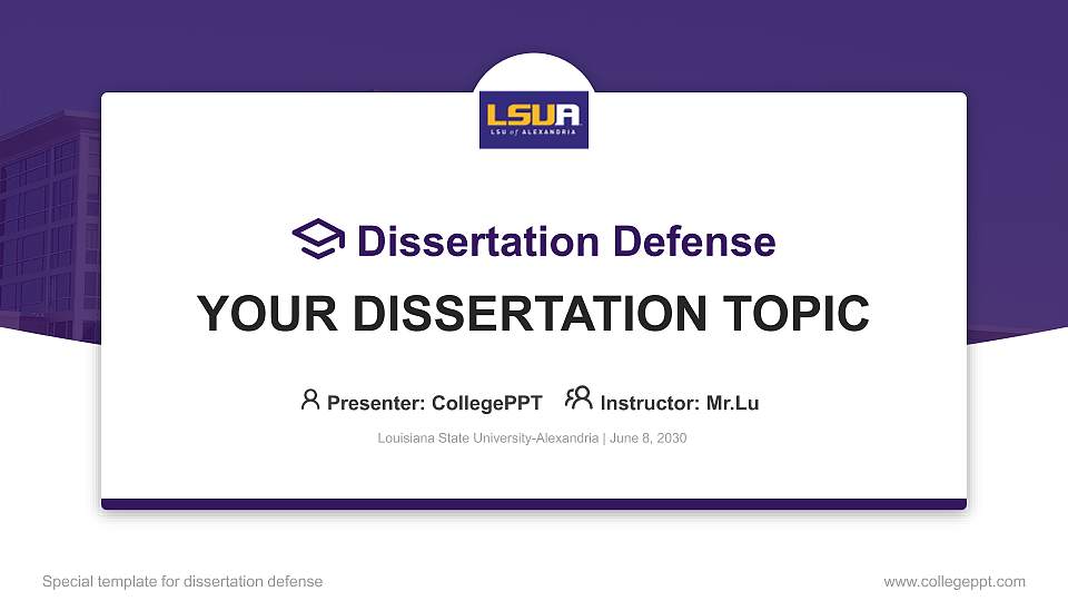 Louisiana State University-Alexandria Graduation Thesis Defense PPT Template16:9 ratio PPT effect preview image