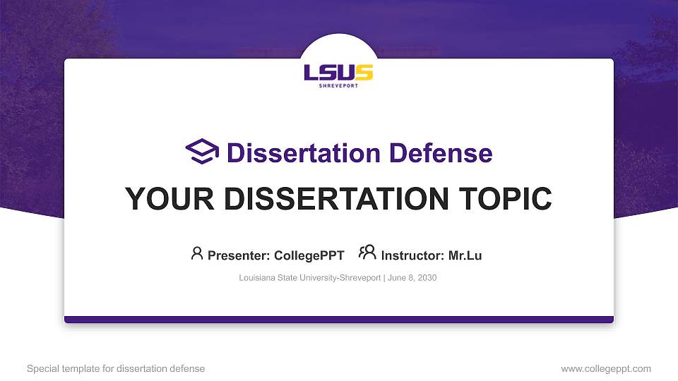Louisiana State University-Shreveport Graduation Thesis Defense PPT Template16:9 ratio PPT effect preview image