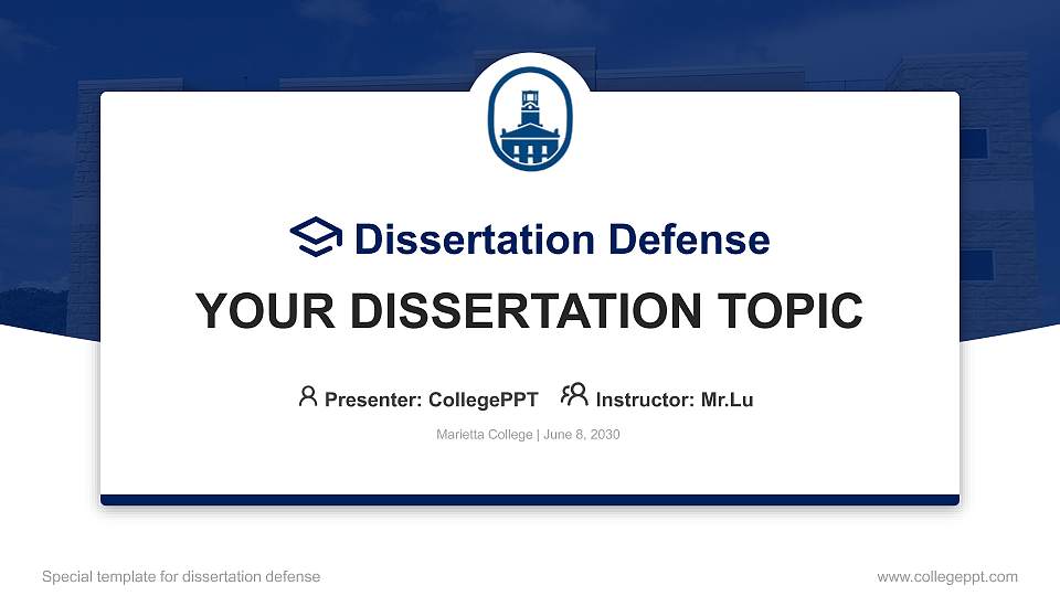 Marietta College Graduation Thesis Defense PPT Template16:9 ratio PPT effect preview image