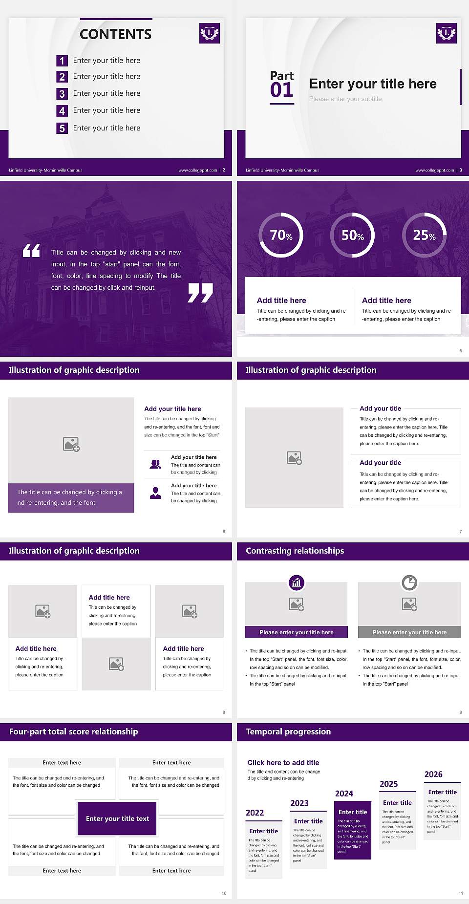 Linfield University-Mcminnville Campus Thesis Proposal/Graduation Defense PPT Template4:3 ratio PPT effect preview image2