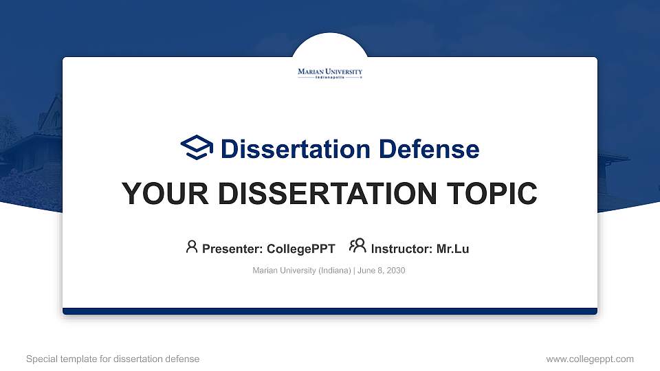 Marian University (Indiana) Graduation Thesis Defense PPT Template16:9 ratio PPT effect preview image