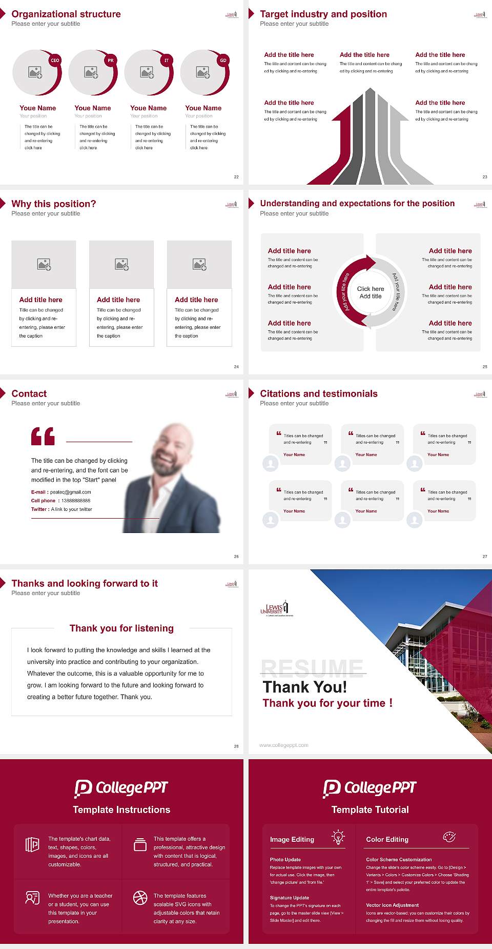 Lewis University Resume PPT Template4:3 ratio PPT effect preview image4