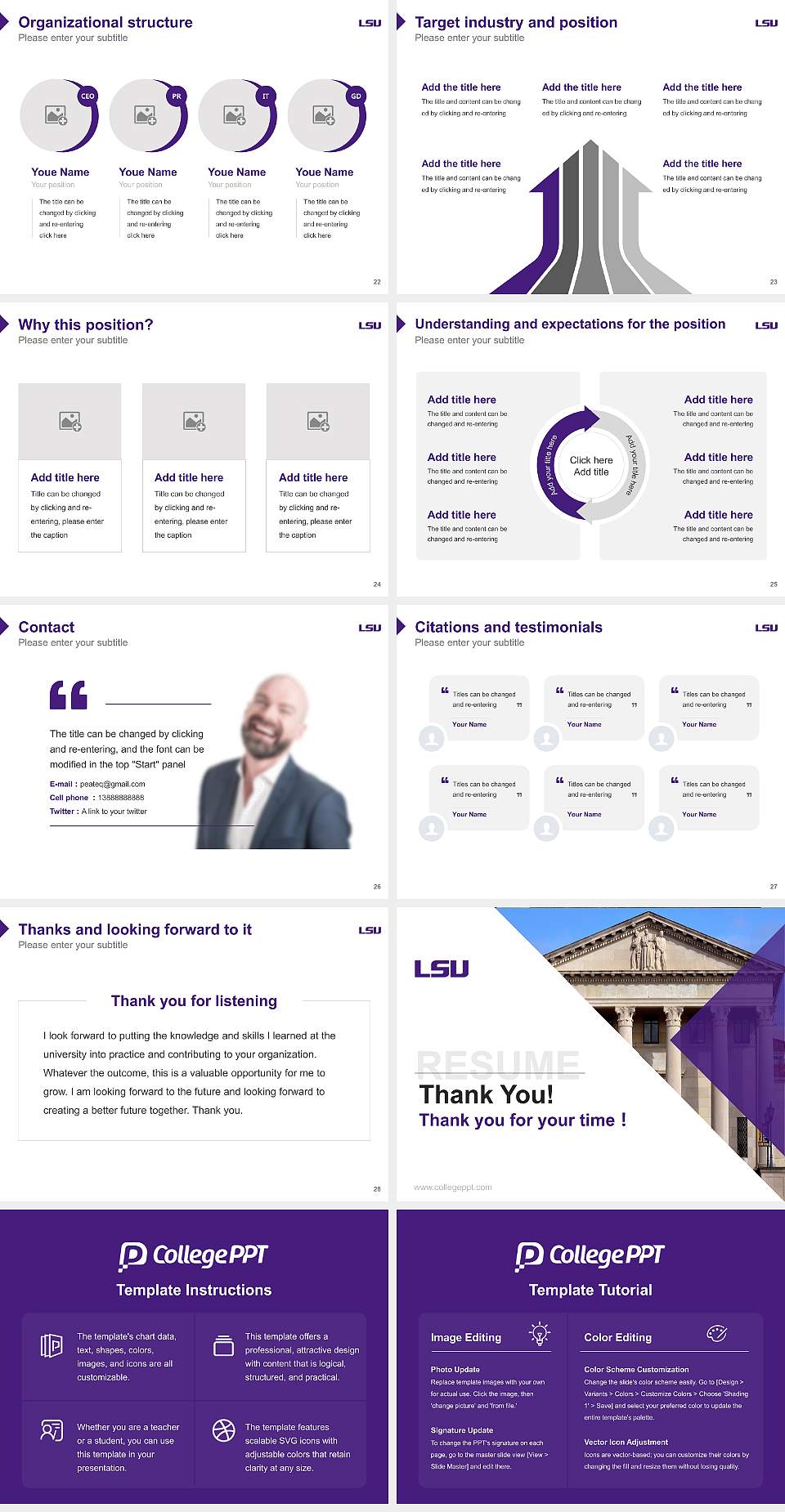 Louisiana State University and Agricultural & Mechanical College Resume PPT Template4:3 ratio PPT effect preview image4