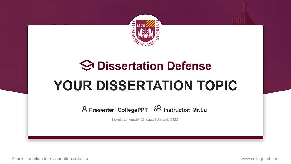Loyola University Chicago Graduation Thesis Defense PPT Template16:9 ratio PPT effect preview image