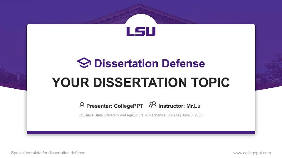 Louisiana State University and Agricultural & Mechanical College Graduation Thesis Defense PPT Template16:9 ratio PPT effect preview image