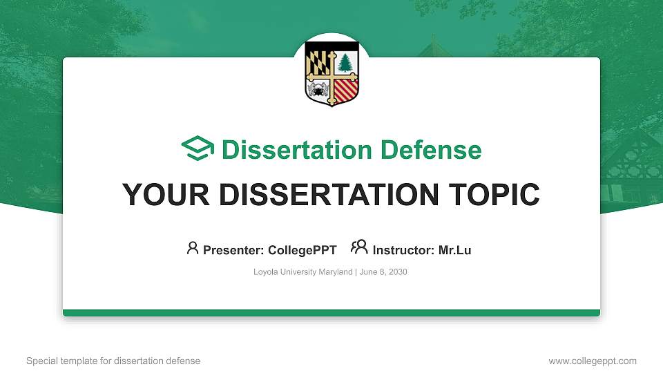 Loyola University Maryland Graduation Thesis Defense PPT Template16:9 ratio PPT effect preview image