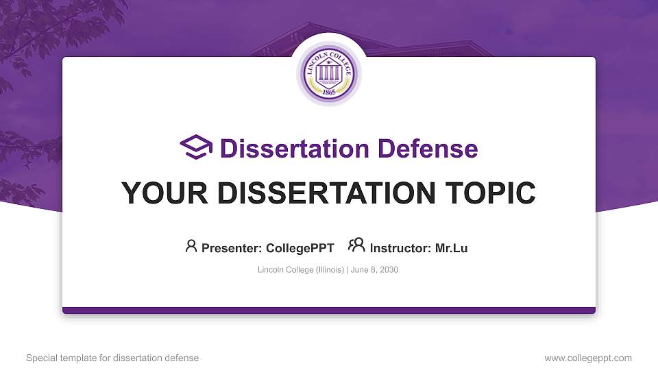 Lincoln College (Illinois) Graduation Thesis Defense PPT Template16:9 ratio PPT effect preview image