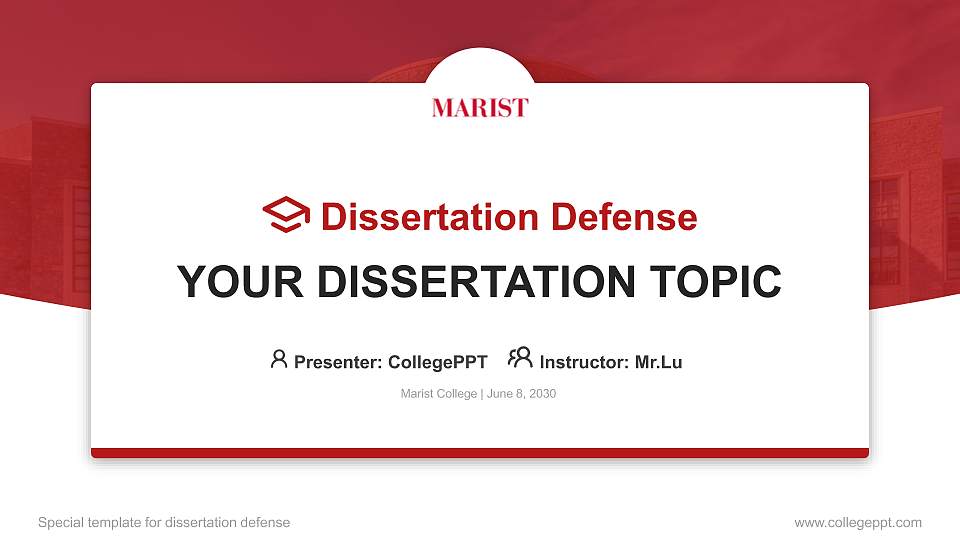 Marist College Graduation Thesis Defense PPT Template16:9 ratio PPT effect preview image
