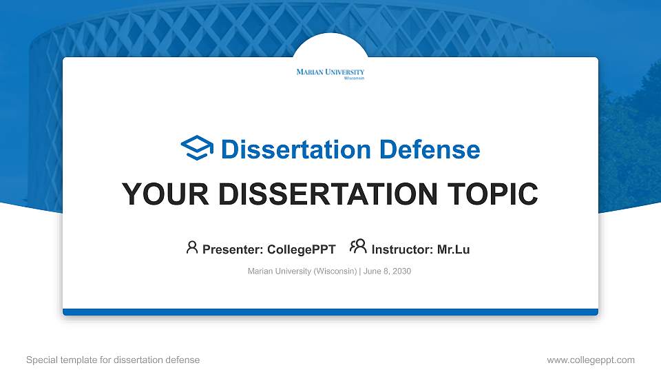 Marian University (Wisconsin) Graduation Thesis Defense PPT Template16:9 ratio PPT effect preview image