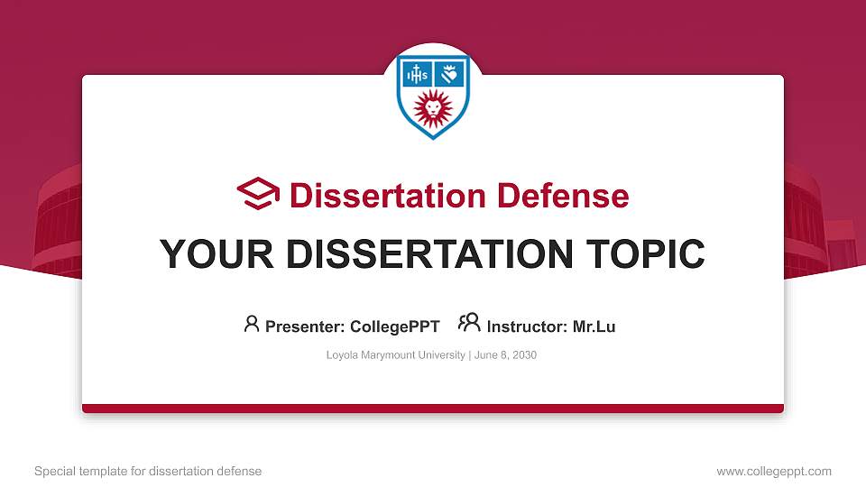 Loyola Marymount University Graduation Thesis Defense PPT Template16:9 ratio PPT effect preview image