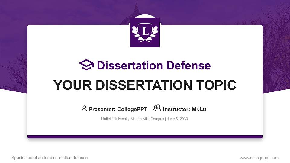 Linfield University-Mcminnville Campus Graduation Thesis Defense PPT Template16:9 ratio PPT effect preview image