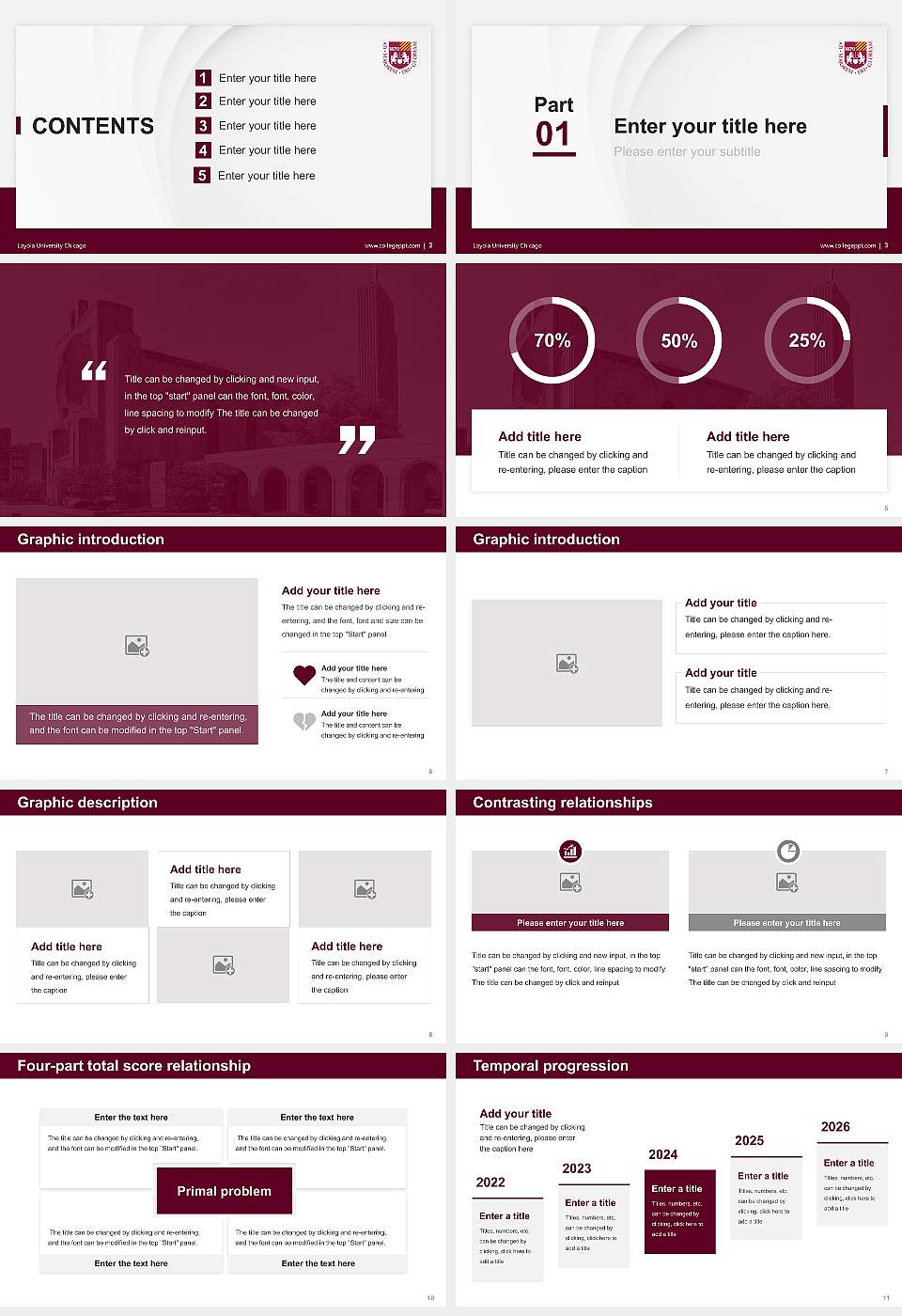 Loyola University Chicago Thesis Proposal/Graduation Defense PPT Template16:9 ratio PPT effect preview image2