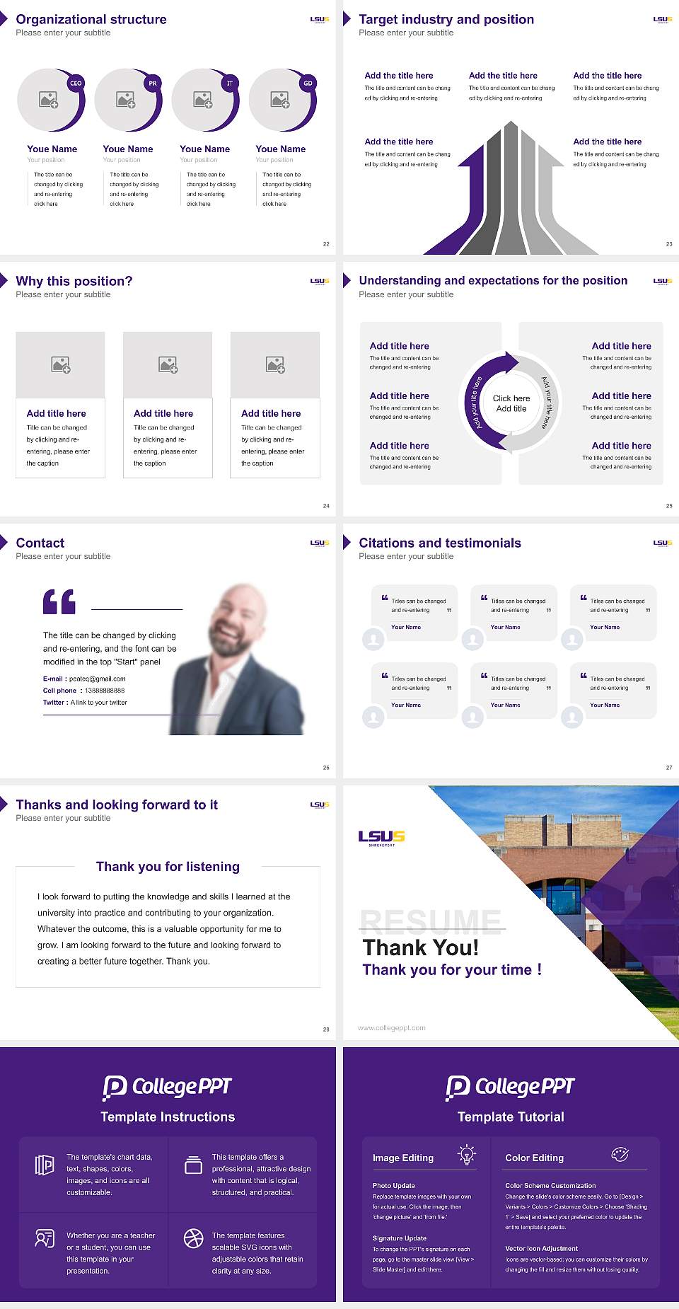 Louisiana State University-Shreveport Resume PPT Template4:3 ratio PPT effect preview image4