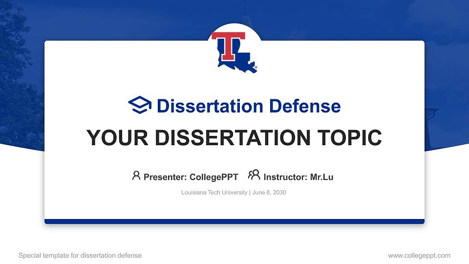 Louisiana Tech University Graduation Thesis Defense PPT Template16:9 ratio PPT effect preview image