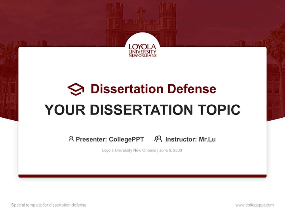 Loyola University New Orleans Graduation Thesis Defense PPT Template4:3 ratio PPT effect preview image7