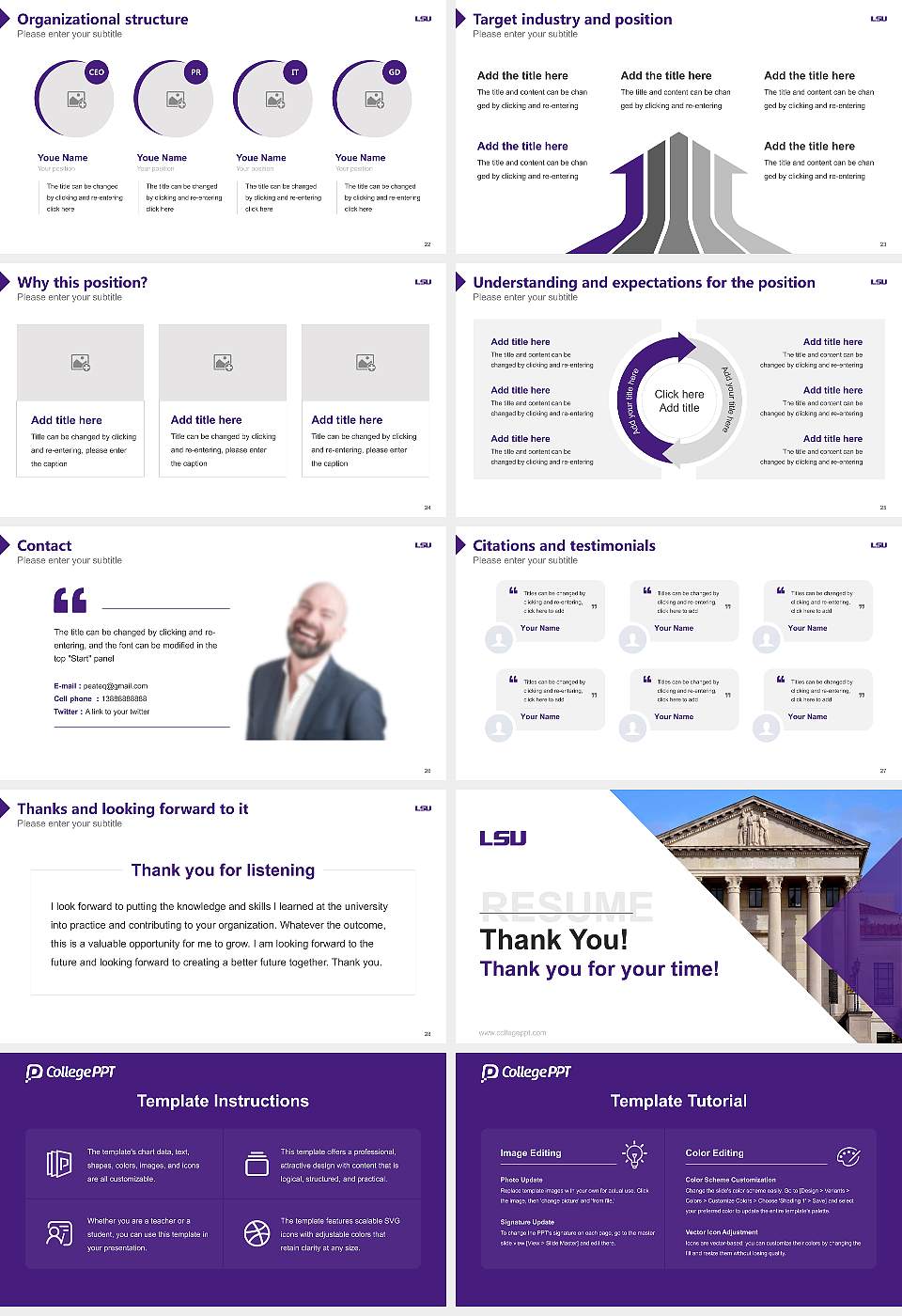 Louisiana State University and Agricultural & Mechanical College Resume PPT Template16:9 ratio PPT effect preview image4