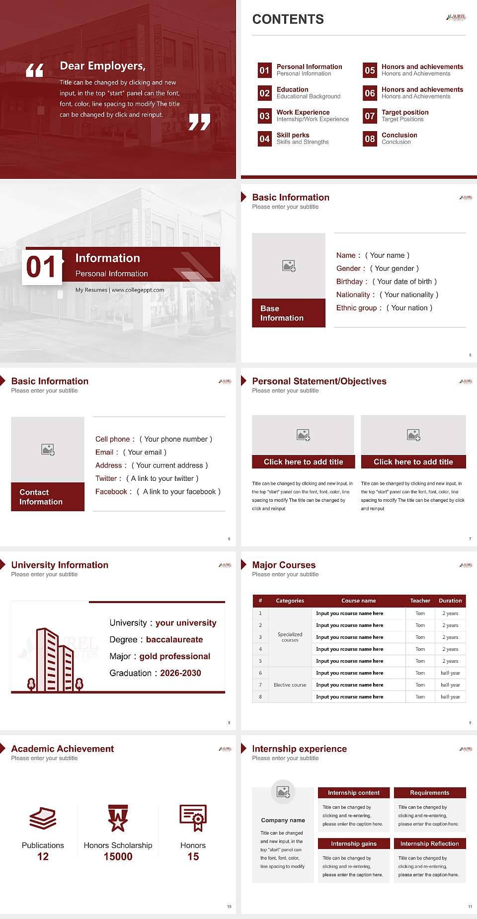 Laurel Business Institute Resume PPT Template4:3 ratio PPT effect preview image2