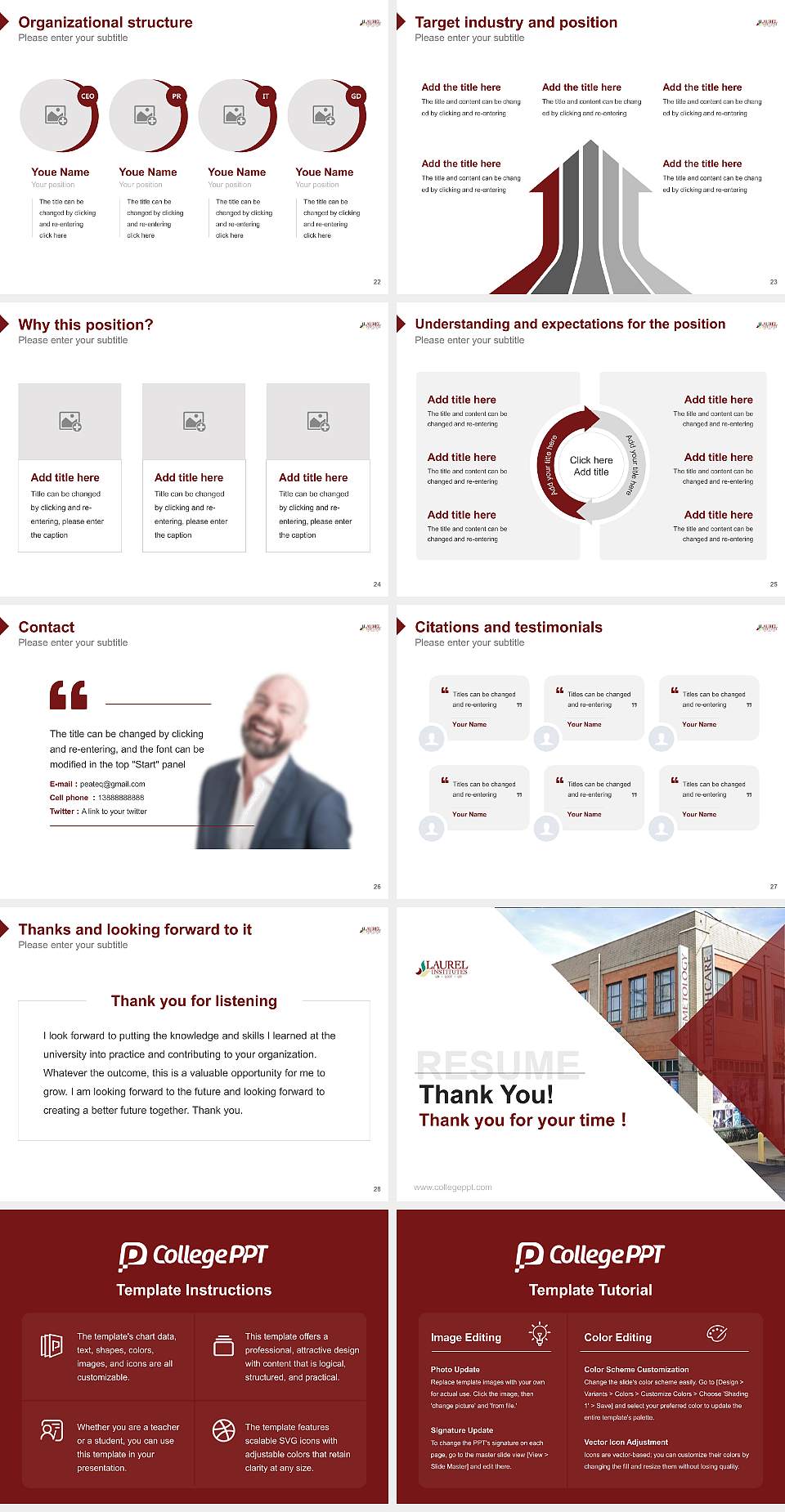 Laurel Business Institute Resume PPT Template4:3 ratio PPT effect preview image4