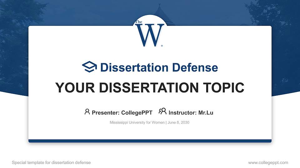 Mississippi University for Women Graduation Thesis Defense PPT Template16:9 ratio PPT effect preview image