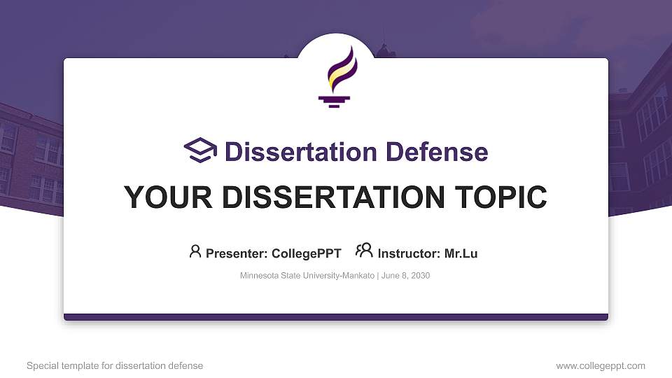 Minnesota State University-Mankato Graduation Thesis Defense PPT Template16:9 ratio PPT effect preview image