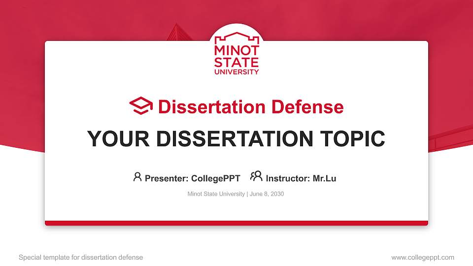 Minot State University Graduation Thesis Defense PPT Template16:9 ratio PPT effect preview image