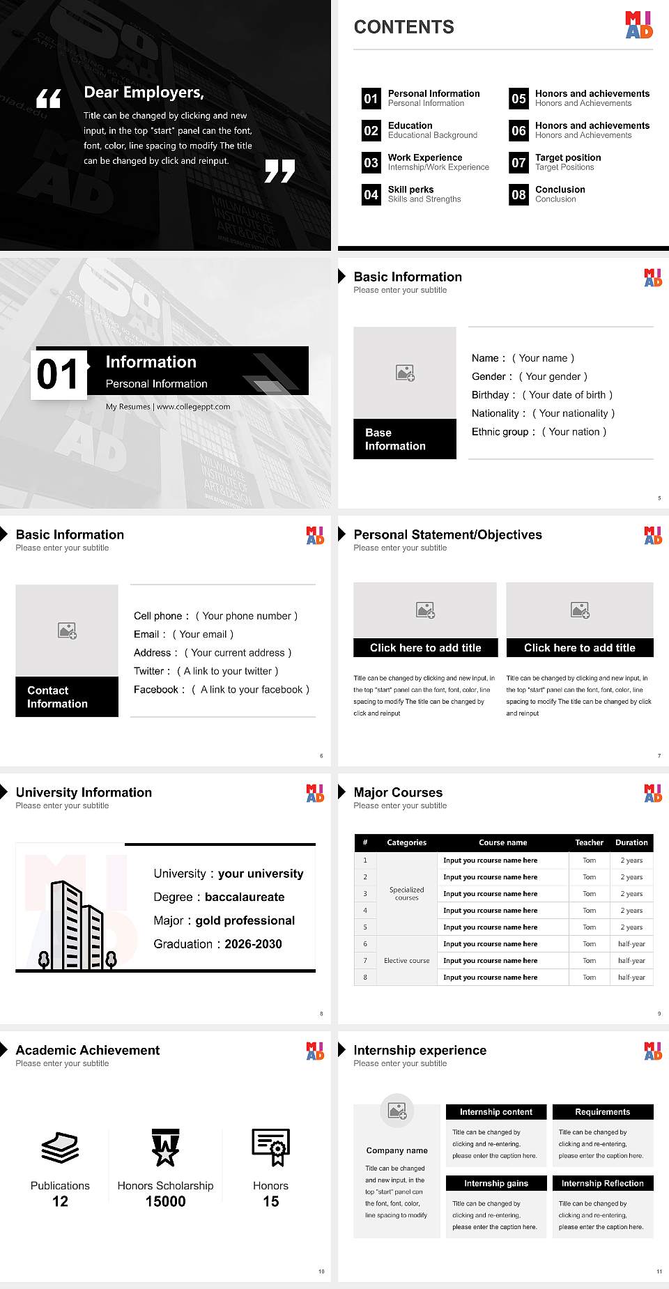 Milwaukee Institute of Art & Design Resume PPT Template4:3 ratio PPT effect preview image2