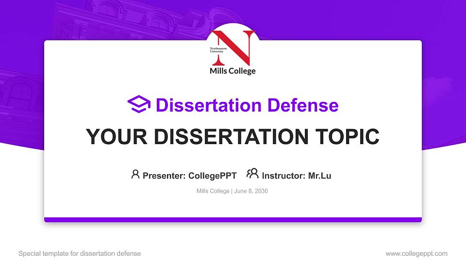 Mills College Graduation Thesis Defense PPT Template16:9 ratio PPT effect preview image