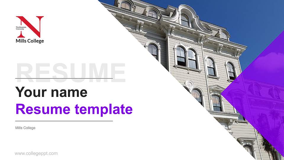 Mills College Resume PPT Template16:9 ratio PPT effect preview image