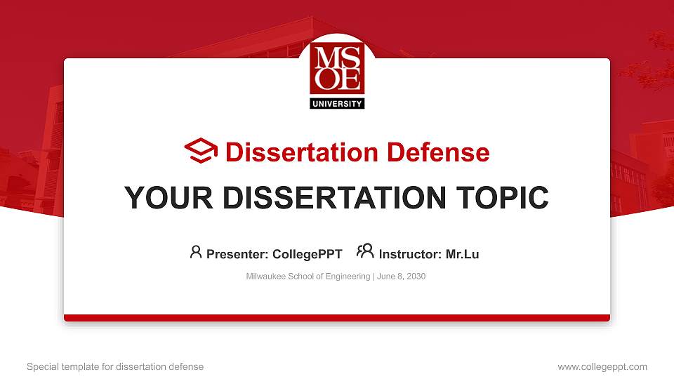 Milwaukee School of Engineering Graduation Thesis Defense PPT Template16:9 ratio PPT effect preview image
