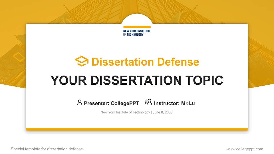 New York Institute of Technology Graduation Thesis Defense PPT Template16:9 ratio PPT effect preview image