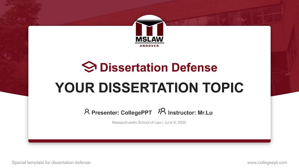 Massachusetts School of Law Graduation Thesis Defense PPT Template16:9 ratio PPT effect preview image