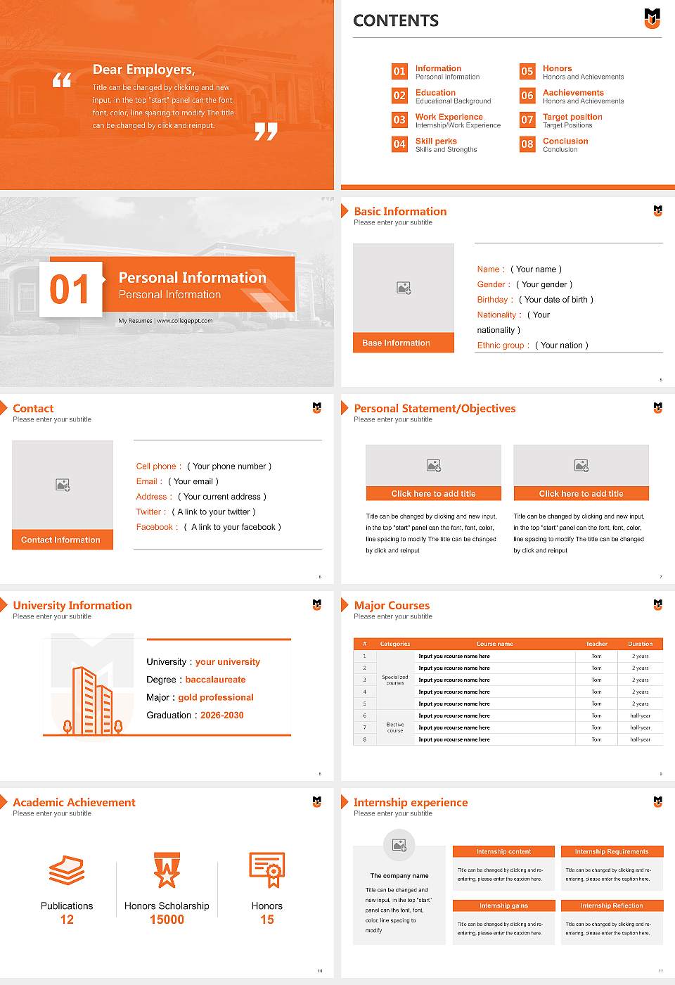 Milligan University Resume PPT Template16:9 ratio PPT effect preview image2