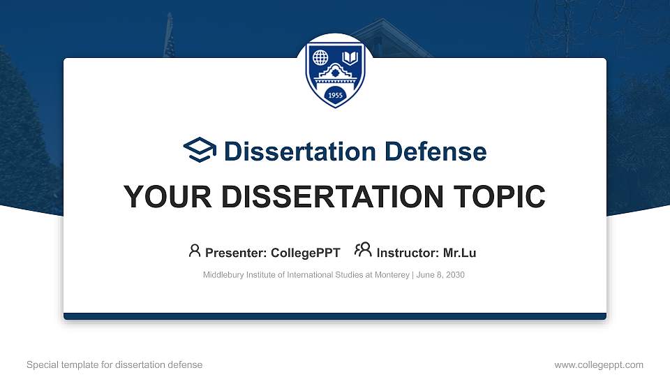 Middlebury Institute of International Studies at Monterey Graduation Thesis Defense PPT Template16:9 ratio PPT effect preview image