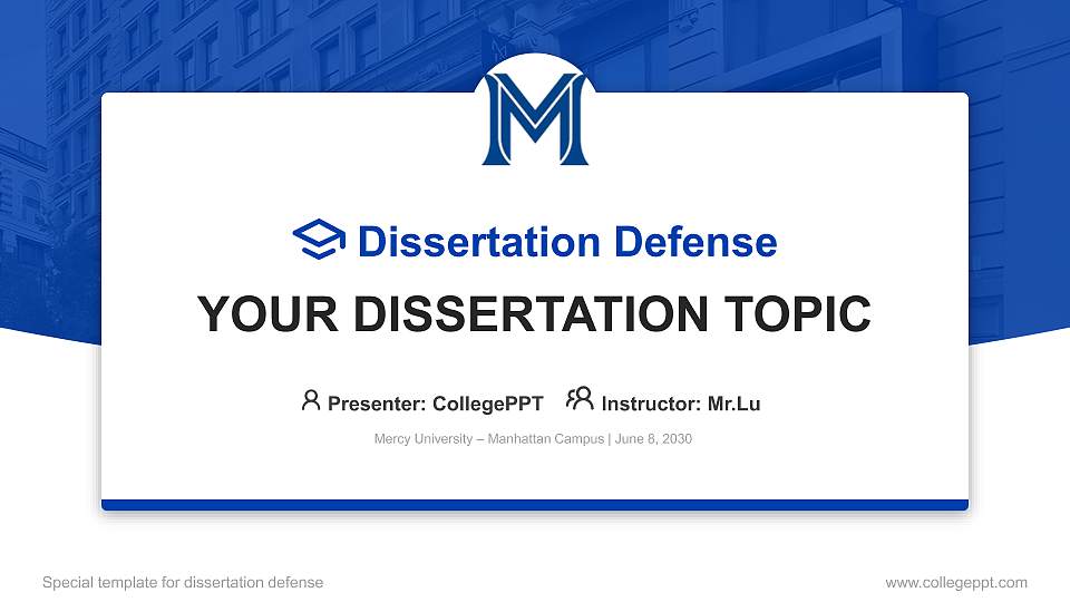 Mercy University – Manhattan Campus Graduation Thesis Defense PPT Template16:9 ratio PPT effect preview image1