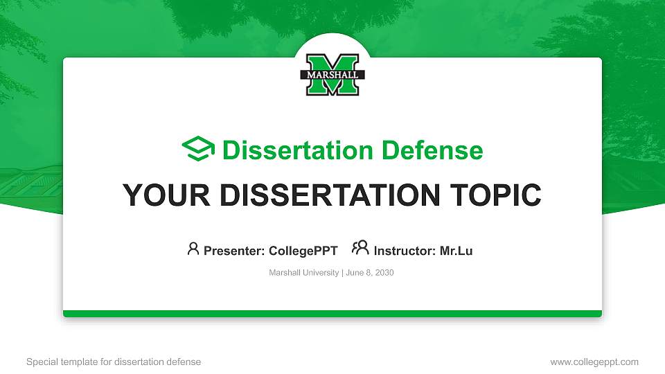 Marshall University Graduation Thesis Defense PPT Template16:9 ratio PPT effect preview image