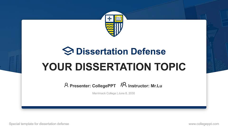 Merrimack College Graduation Thesis Defense PPT Template16:9 ratio PPT effect preview image