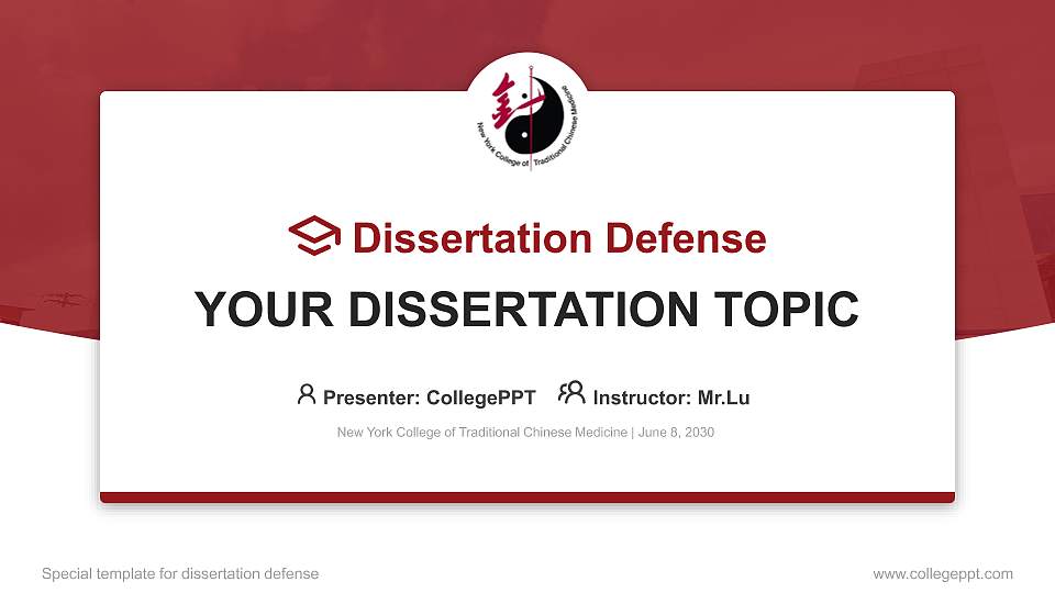New York College of Traditional Chinese Medicine Graduation Thesis Defense PPT Template16:9 ratio PPT effect preview image