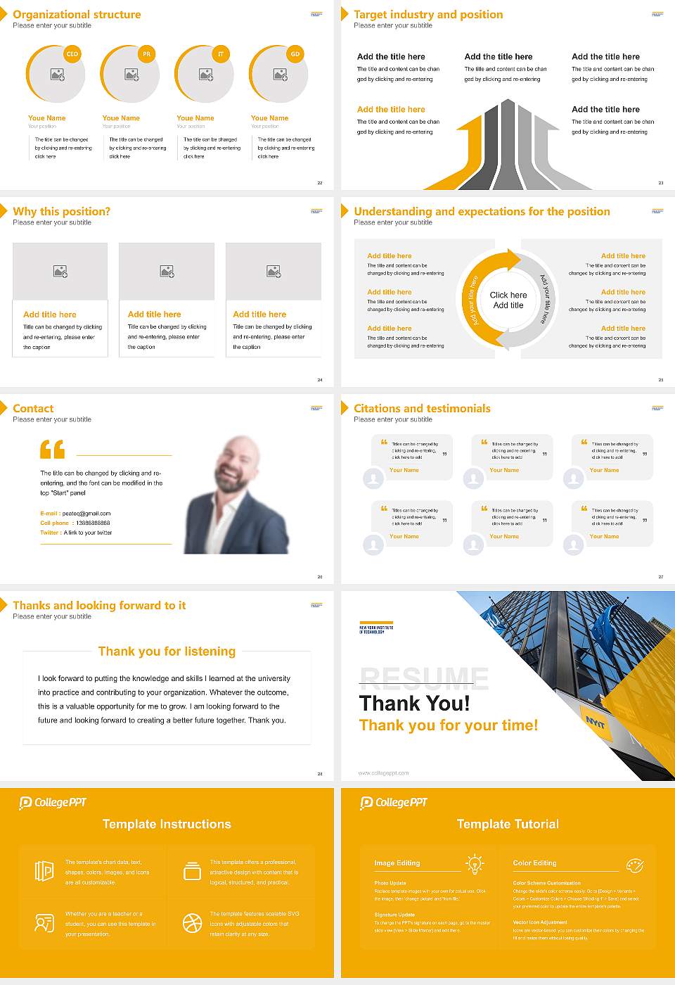 New York Institute of Technology Resume PPT Template16:9 ratio PPT effect preview image4