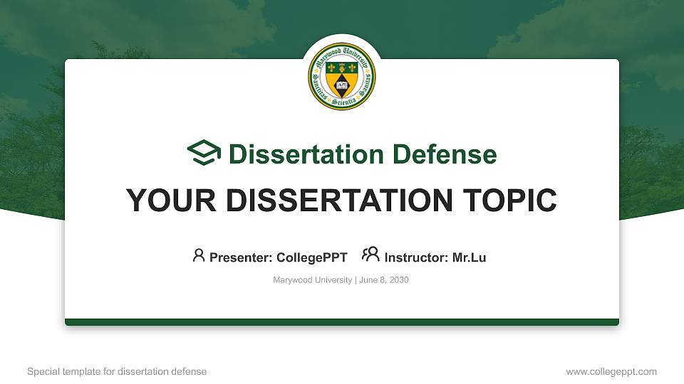 Marywood University Graduation Thesis Defense PPT Template16:9 ratio PPT effect preview image