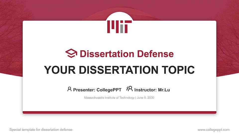 Massachusetts Institute of Technology Graduation Thesis Defense PPT Template16:9 ratio PPT effect preview image