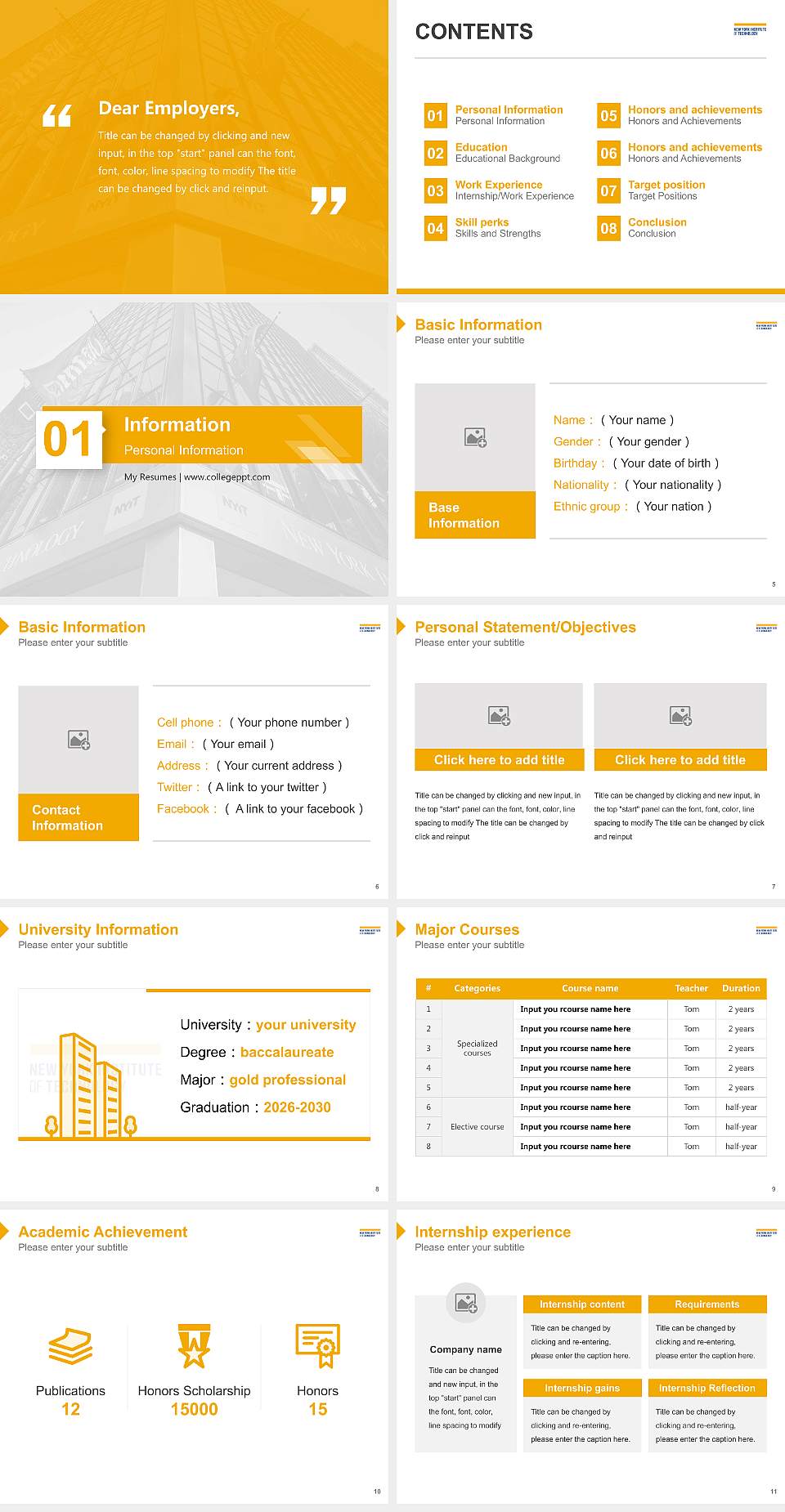 New York Institute of Technology Resume PPT Template4:3 ratio PPT effect preview image2