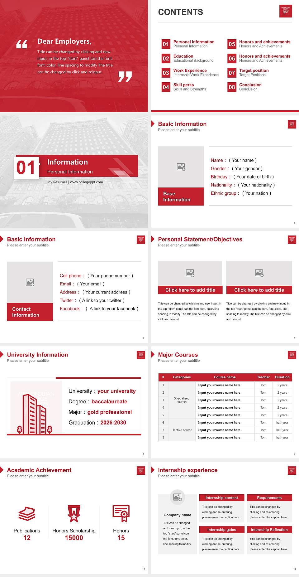 Metropolitan College of New York Resume PPT Template4:3 ratio PPT effect preview image2