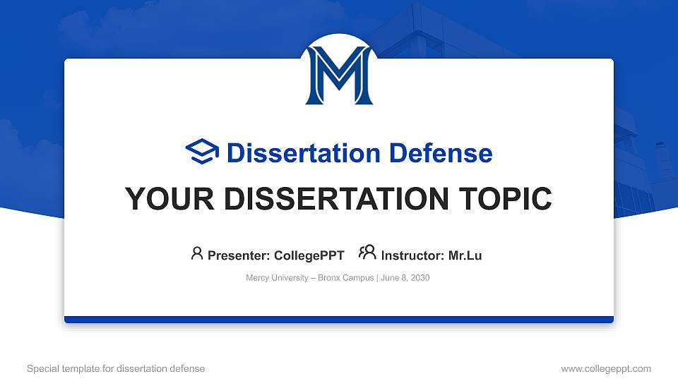 Mercy University – Bronx Campus Graduation Thesis Defense PPT Template16:9 ratio PPT effect preview image