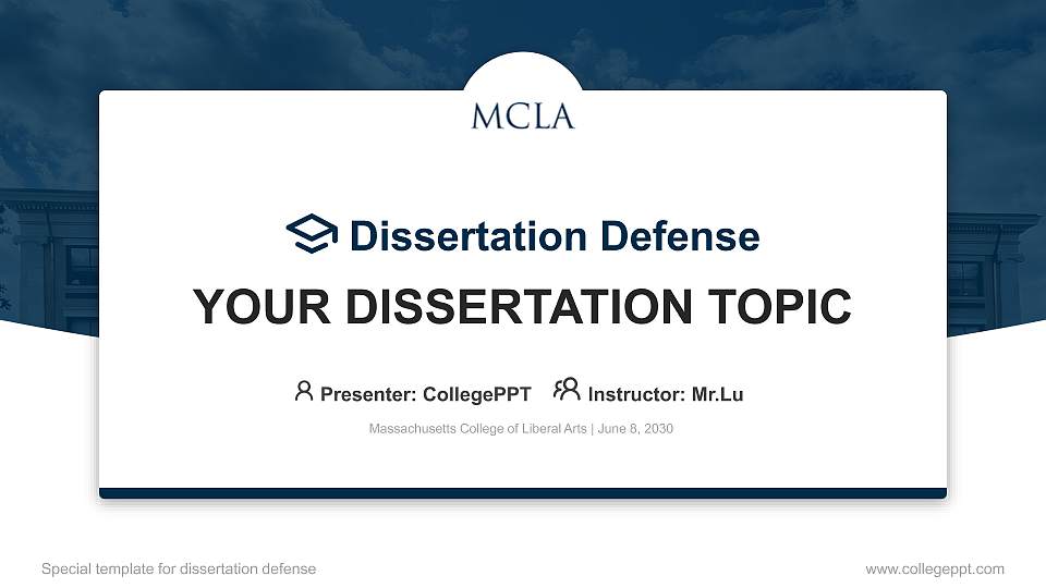 Massachusetts College of Liberal Arts Graduation Thesis Defense PPT Template16:9 ratio PPT effect preview image