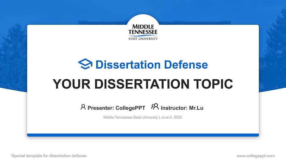 Middle Tennessee State University Graduation Thesis Defense PPT Template16:9 ratio PPT effect preview image