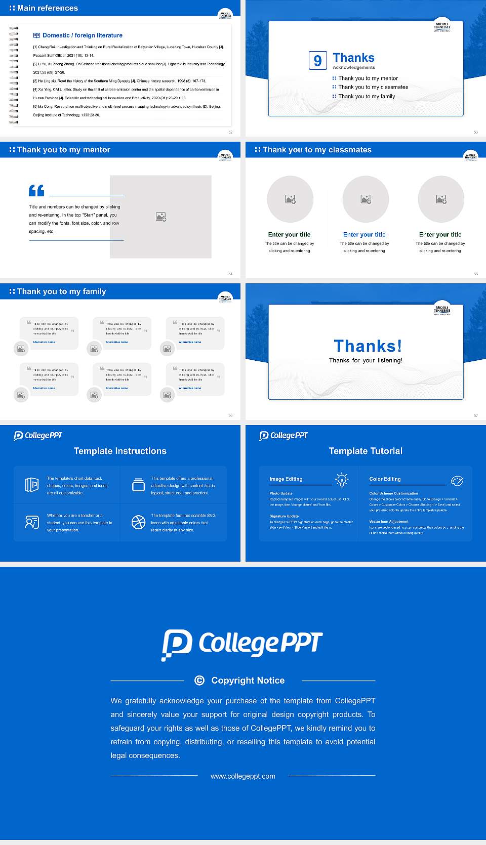 Middle Tennessee State University Graduation Thesis Defense PPT Template16:9 ratio PPT effect preview image7