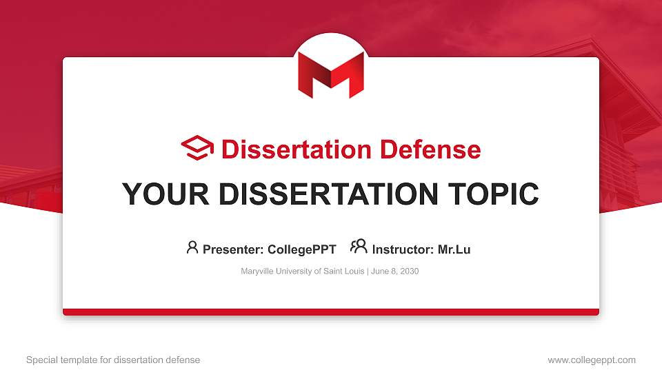 Maryville University of Saint Louis Graduation Thesis Defense PPT Template16:9 ratio PPT effect preview image