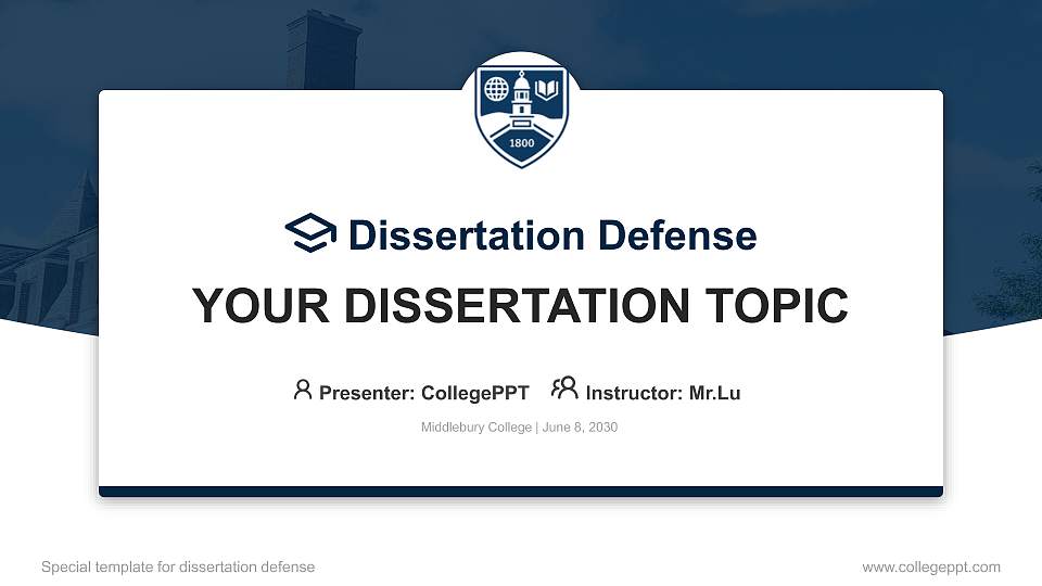 Middlebury College Graduation Thesis Defense PPT Template16:9 ratio PPT effect preview image